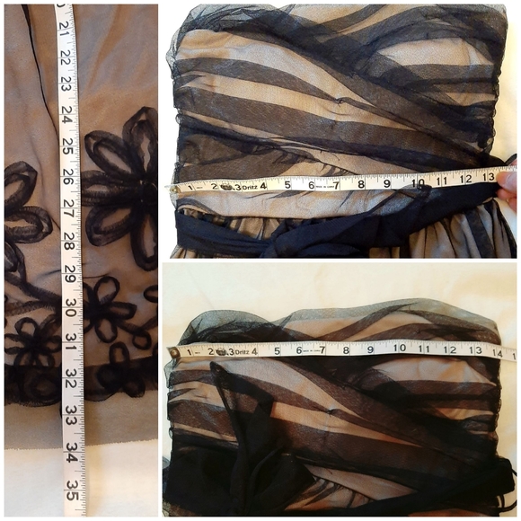 Mystic Black Beige Lace Floral Strapless Cocktail Midi Dress w Ribbon, Size S - Picture 5 of 12